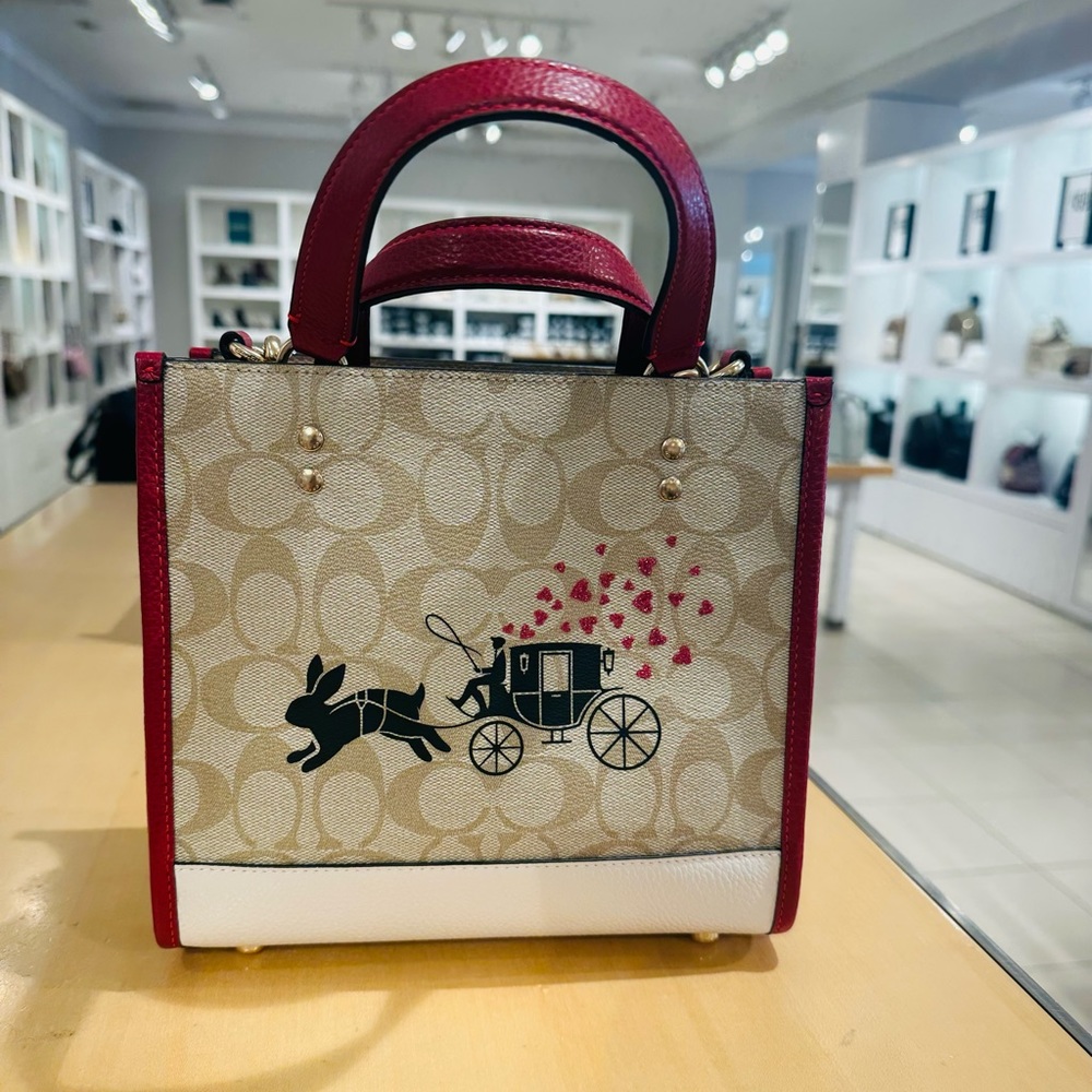 NWT COACH Lunar New Year Dempsey Tote 22 Signature Canvas Rabbit Carriag…